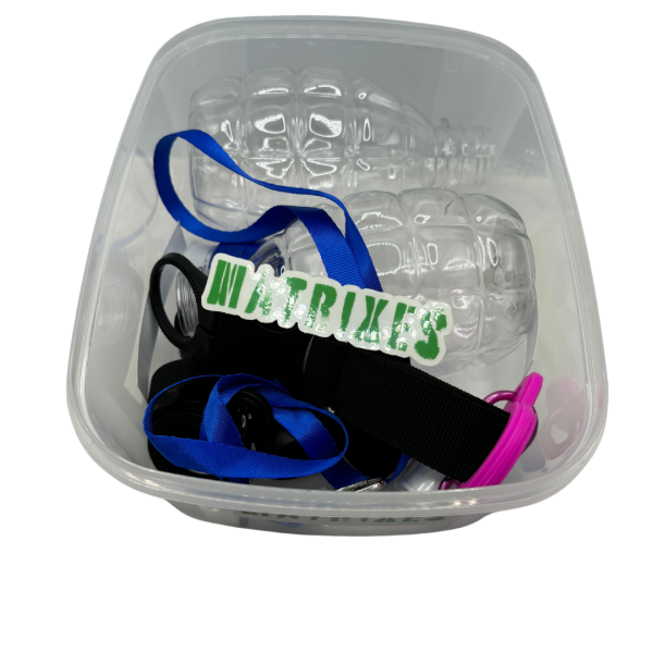 Matrixes GrenadeBox Set featuring two grenade-shaped reusable water bottles with accessories and a recyclable lunchbox.